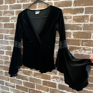 LA Mover black velvet bell sleeve top